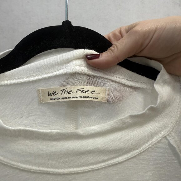 We The Free Shirt Womens Medium White Asymmetrical Linen Blend Boho Long Sleeve - Picture 2 of 12